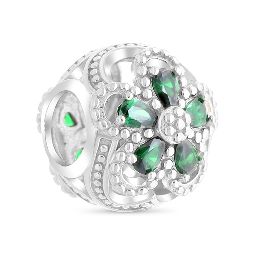 [BCB01EMR00000A229] Sterling Silver 925 CHARM Rhodium Plated Embedded With Emerald