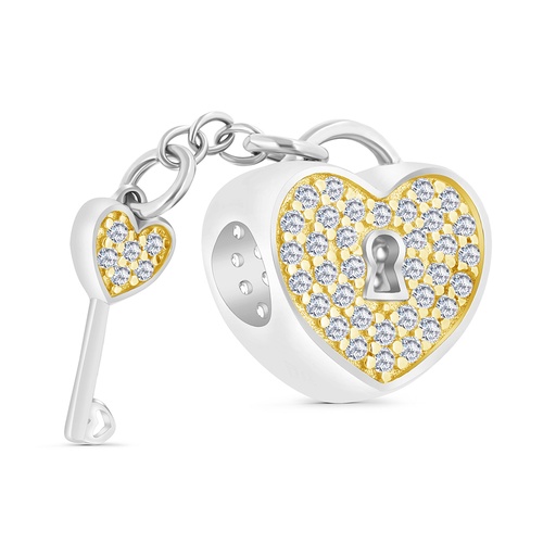 [BCB28WCZ00000A248] Sterling Silver 925 CHARM Rhodium And Gold Plated Embedded With White CZ