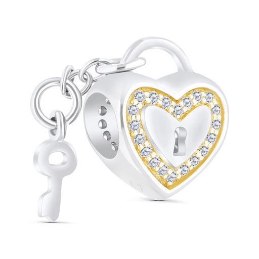 [BCB28WCZ00000A252] Sterling Silver 925 CHARM Rhodium And Gold Plated Embedded With White CZ