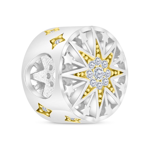 [BCB28WCZ00000A296] Sterling Silver 925 CHARM Rhodium And Gold Plated Embedded With  White CZ