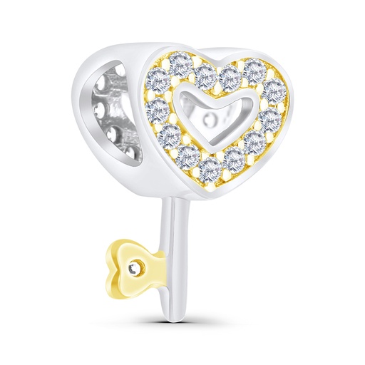 [BCB28WCZ00000A302] Sterling Silver 925 CHARM Rhodium And Gold Plated Embedded With White CZ