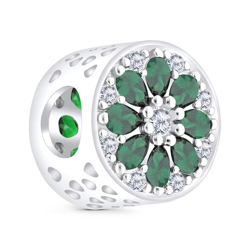 [BCB01EMR00WCZA311] Sterling Silver 925 CHARM Rhodium Plated Embedded With Emerald And White CZ