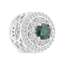 Sterling Silver 925 CHARM Rhodium Plated Embedded With Emerald Zircon And White CZ