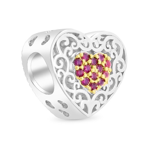[BCB28RUB00000A368] Sterling Silver 925 CHARM Rhodium And Gold Plated Embedded With Ruby Corundum