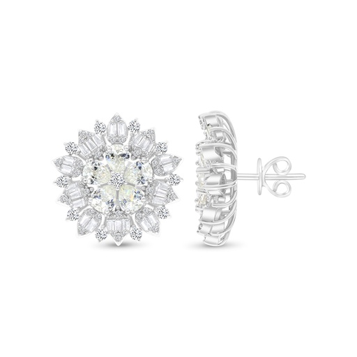 [EAR01CIT00WCZB682] Sterling Silver 925 Earring Rhodium Plated Embedded With Yellow Zircon And White CZ