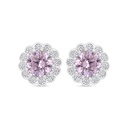 Sterling Silver 925 Earring Rhodium Plated Embedded With Pink Zircon And White Zircon