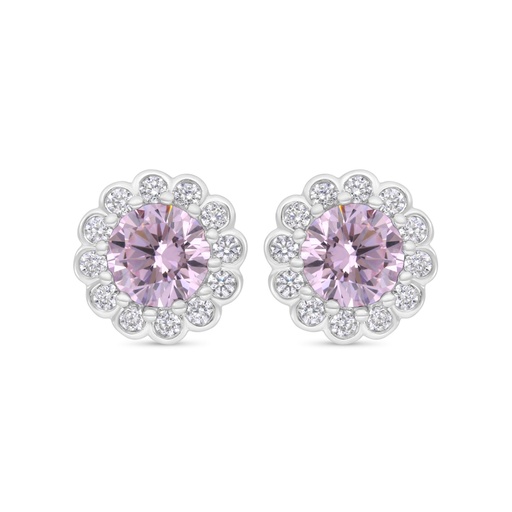 [EAR01PIK00WCZB698] Sterling Silver 925 Earring Rhodium Plated Embedded With Pink Zircon And White Zircon