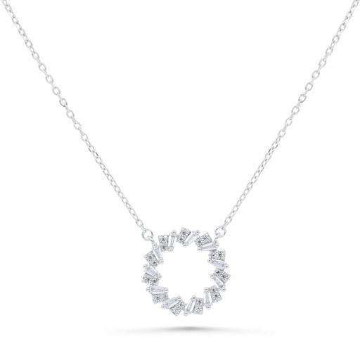 [NCL01WCZ00000A647] Sterling Silver 925 Necklace Rhodium Plated Embedded With White Zircon