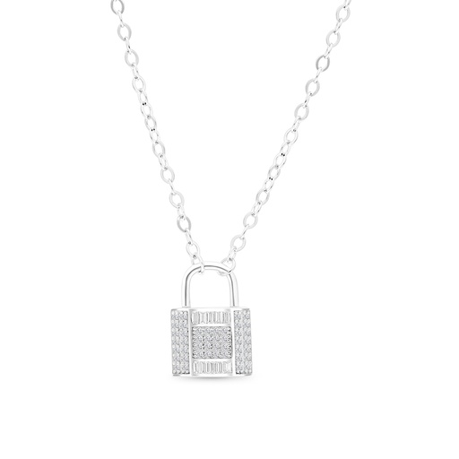 [NCL01WCZ00000A664] Sterling Silver 925 Necklace Rhodium Plated Embedded With White CZ