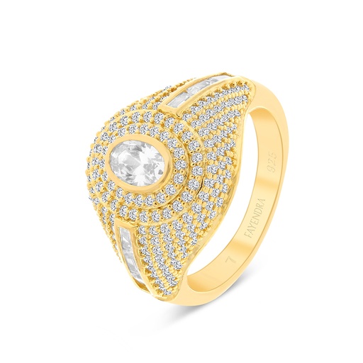 Sterling Silver 925 Ring Gold Plated Embedded With White CZ