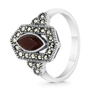 Sterling Silver 925 Ring Embedded With Natural Aqiq And Marcasite Stones