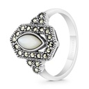 Sterling Silver 925 Ring Embedded With Natural White Shell And Marcasite Stones