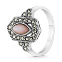 Sterling Silver 925 Ring Embedded With Natural Pink Shell And Marcasite Stones