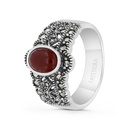 Sterling Silver 925 Ring Embedded With Natural Aqiq And Marcasite Stones