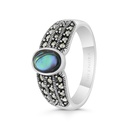 Sterling Silver 925 Ring Embedded With Natural Blue Shell And Marcasite Stones