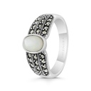 Sterling Silver 925 Ring Embedded With Natural White Shell And Marcasite Stones