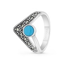 Sterling Silver 925 Ring Embedded With Natural Processed Turquoise And Marcasite Stones