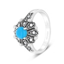 Sterling Silver 925 Ring Embedded With Natural Processed Turquoise And Marcasite Stones