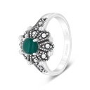 Sterling Silver 925 Ring Embedded With Natural Green Agate And Marcasite Stones