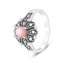 Sterling Silver 925 Ring Embedded With Natural Pink Shell And Marcasite Stones