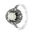 Sterling Silver 925 Ring Embedded With Natural White Shell And Marcasite Stones