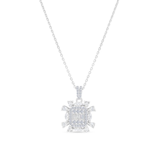 [NCL01WCZ00000A768] Sterling Silver 925 Necklace Rhodium Plated Embedded With White CZ