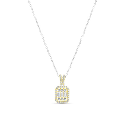 [NCL28WCZ00000A769] Sterling Silver 925 Necklace Rhodium And Gold Plated Embedded With White CZ