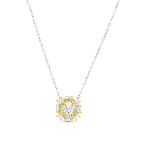 [NCL28WCZ00000A770] Sterling Silver 925 Necklace Rhodium And Gold Plated Embedded With White CZ