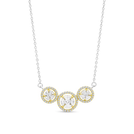 [NCL28WCZ00000A773] Sterling Silver 925 Necklace Rhodium And Gold Plated Embedded With White CZ