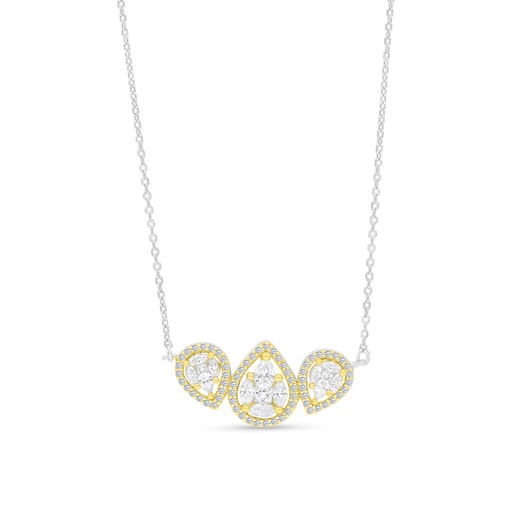 [NCL28WCZ00000A775] Sterling Silver 925 Necklace Rhodium And Gold Plated Embedded With White CZ