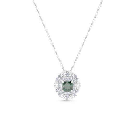 [NCL01EMR00WCZA778] Sterling Silver 925 Necklace Rhodium Plated Embedded With Emerald Zircon And White CZ