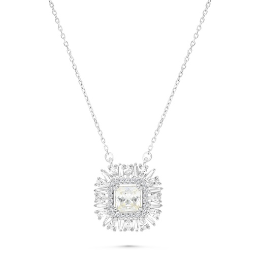 [NCL01CIT00WCZA783] Sterling Silver 925 Necklace Rhodium Plated Embedded With Yellow Zircon And White CZ