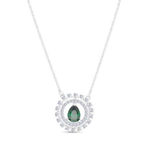 [NCL01EMR00WCZA788] Sterling Silver 925 Necklace Rhodium Plated Embedded With Emerald Zircon And White CZ