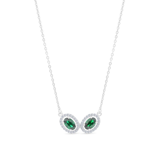 [NCL01EMR00WCZA790] Sterling Silver 925 Necklace Rhodium Plated Embedded With Emerald Zircon And White CZ