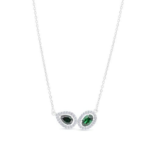 [NCL01EMR00WCZA791] Sterling Silver 925 Necklace Rhodium Plated Embedded With Emerald Zircon And White CZ