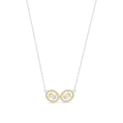 [NCL28WCZ00000A792] Sterling Silver 925 Necklace Rhodium And Gold Plated Embedded With White CZ