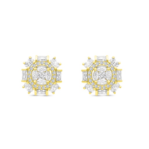 [EAR28WCZ00000B758] Sterling Silver 925 Earring Rhodium And Gold Plated Embedded With White CZ