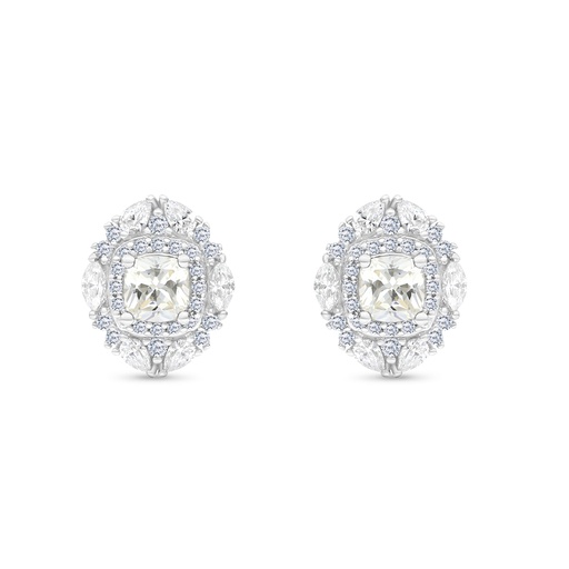 [EAR01CIT00WCZB766] Sterling Silver 925 Earring Rhodium Plated Embedded With Yellow Zircon And White CZ