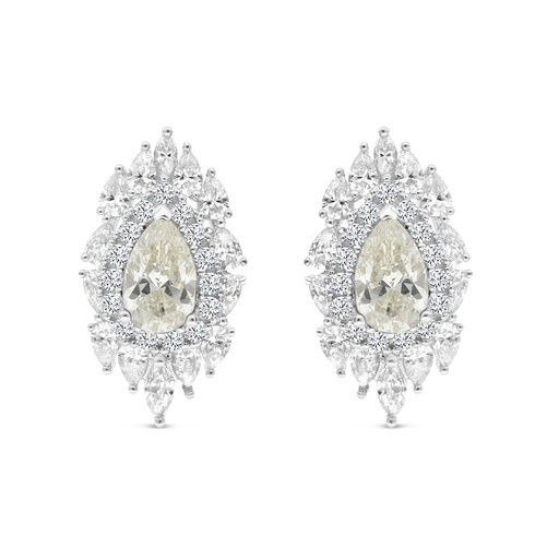 [EAR01CIT00WCZB767] Sterling Silver 925 Earring Rhodium Plated Embedded With Yellow Zircon And White CZ