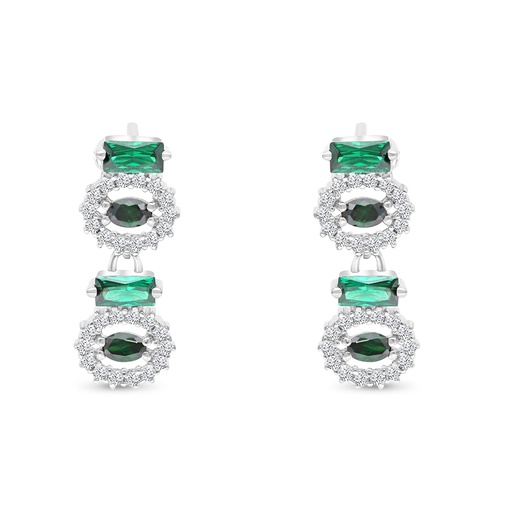 [EAR01EMR00WCZB768] Sterling Silver 925 Earring Rhodium Plated Embedded With Emerald Zircon And White CZ