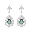 Sterling Silver 925 Earring Rhodium Plated Embedded With Emerald Zircon And White CZ