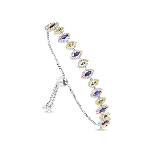 [BRC22SAP00WCZA913] Sterling Silver 925 Bracelet Rhodium And Gold And Rose Gold Plated Embedded With Sapphire CorundumAnd White CZ