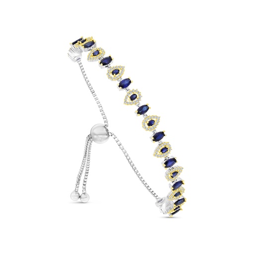 [BRC28SAP00WCZA914] Sterling Silver 925 Bracelet Rhodium And Gold Plated Embedded With Sapphire CorundumAnd White CZ