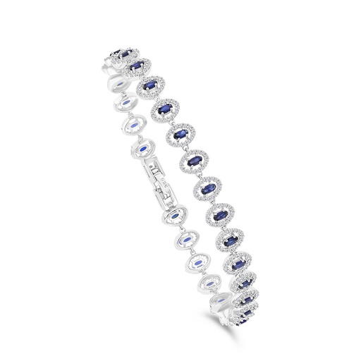 [BRC01SAP00WCZA917] Sterling Silver 925 Bracelet Rhodium Plated Embedded With Sapphire Corundum And White CZ