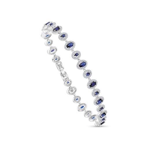 [BRC01SAP00WCZA918] Sterling Silver 925 Bracelet Rhodium Plated Embedded With Sapphire Corundum And White CZ