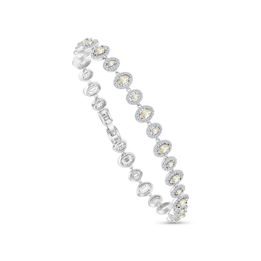[BRC01CIT00WCZA918] Sterling Silver 925 Bracelet Rhodium Plated Embedded With Yellow Zircon And White CZ
