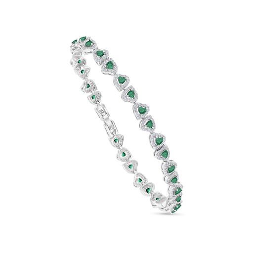 [BRC01EMR00WCZA950] Sterling Silver 925 Bracelet Rhodium Plated Embedded With Emerald Zircon And White CZ