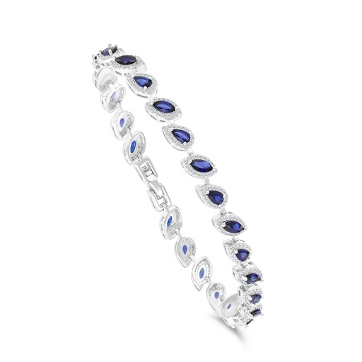 [BRC01SAP00WCZA952] Sterling Silver 925 Bracelet Rhodium Plated Embedded With Sapphire Corundum And White CZ