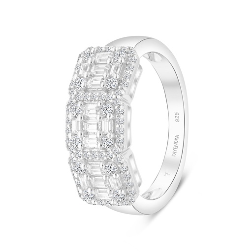 Sterling Silver 925 Ring Rhodium Plated Embedded With White CZ