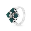 Sterling Silver 925 Ring Embedded With Natural Green Agate And Marcasite Stones